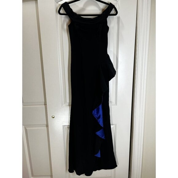 Slate & Willow Black Cobalt Contrast Ruffle Formal Gown $355 - Picture 6 of 10